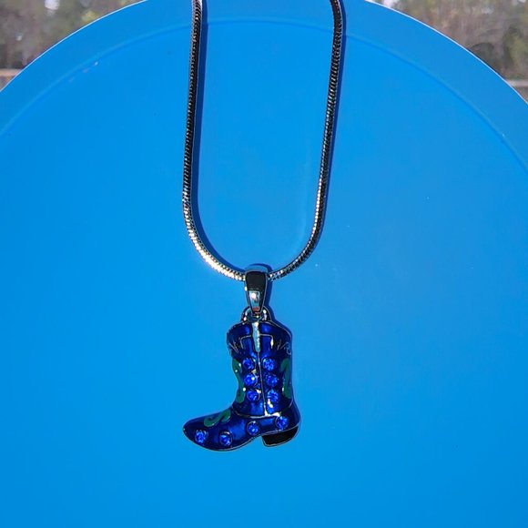 Cowboy Blue Green Boot Charm Pendant/Necklace/Rhinestone Crystal Hand Painted - Picture 5 of 10